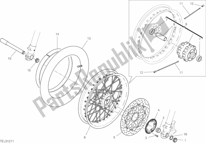 All parts for the Front Wheel of the Ducati Scrambler Desert Sled Thailand 803 2019